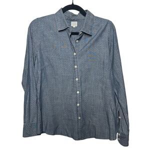 J. Crew Women's Blue Long Sleeve Polka Dot Chambray Button Down Top Size Small